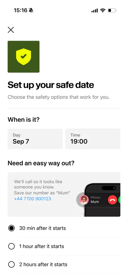 hoppy app: set up your safe date, easy way out call
